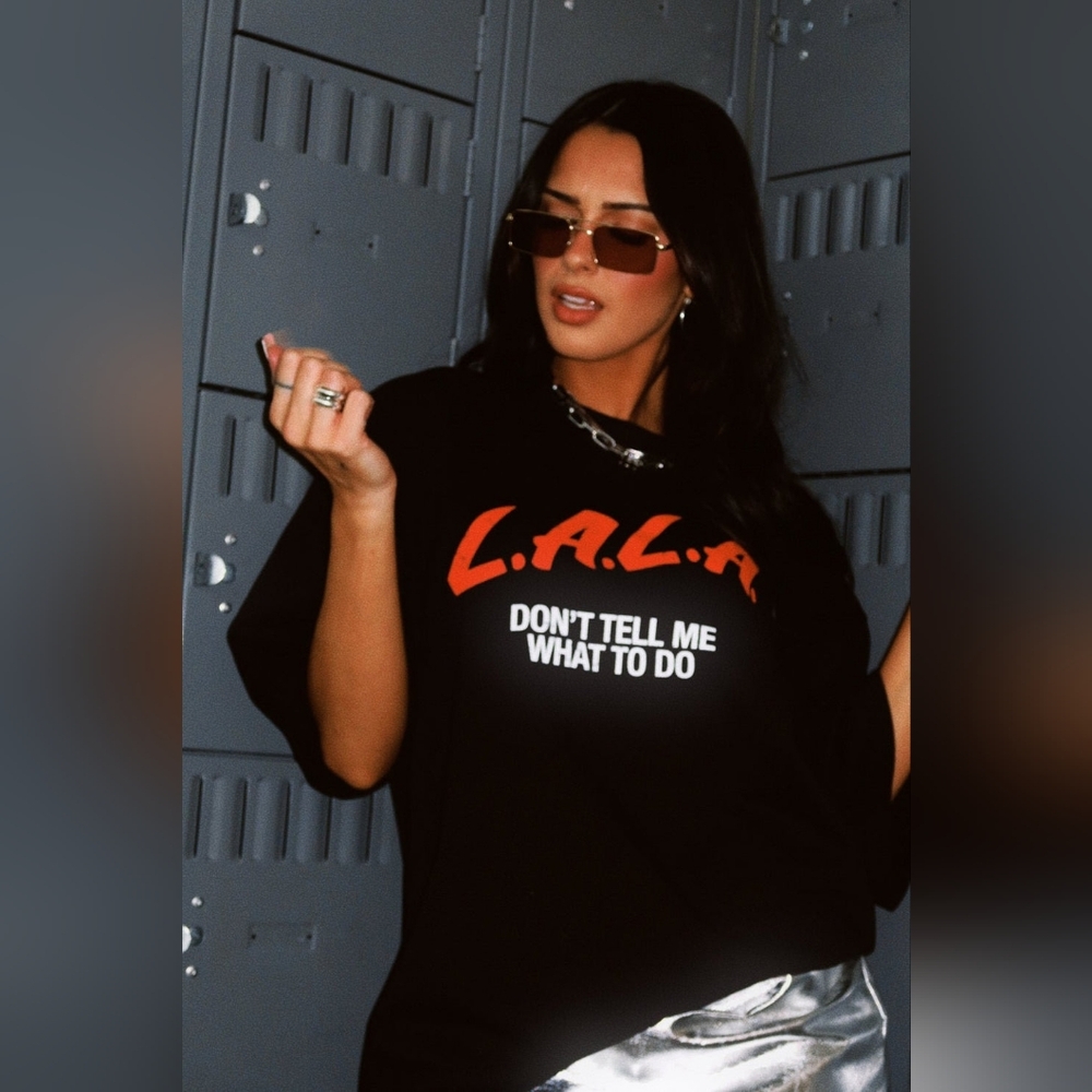 Dressed In Lala Dont Tell Me What To Do Black Tee Sz L/XL Euc